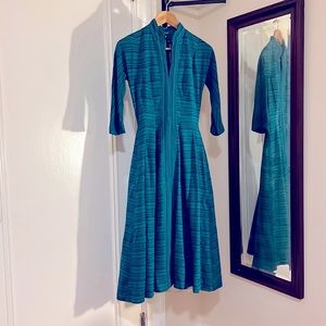 Vintage teal lined wool dress with long sleeves